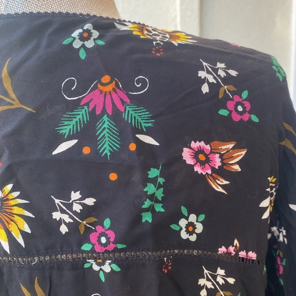 Anthropologie black floral kimono pintucked robe style dress/coverup. Worn once